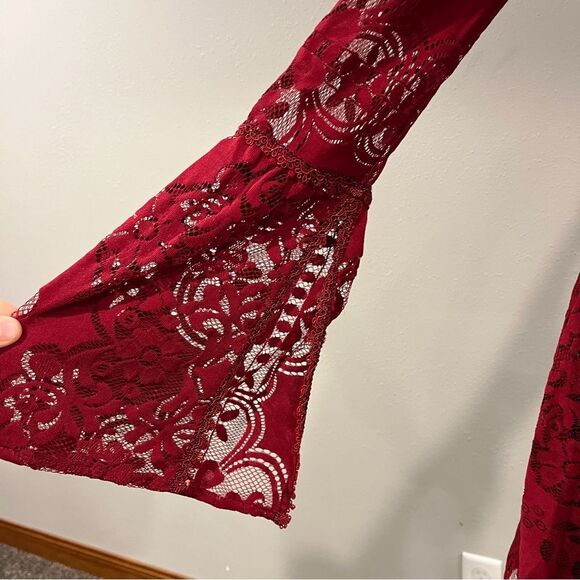 Free People Lace Lovers Folk Song Dress in burgundy color size 4 - Picture 5 of 14